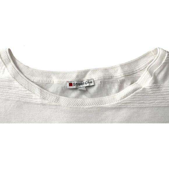 STREET ONE 3/4 SLEEVE PULL-OVER CREW NECK TOP, WOMENS, L-XL, IVORY-RIBBRD LAYERS - Picture 2 of 10